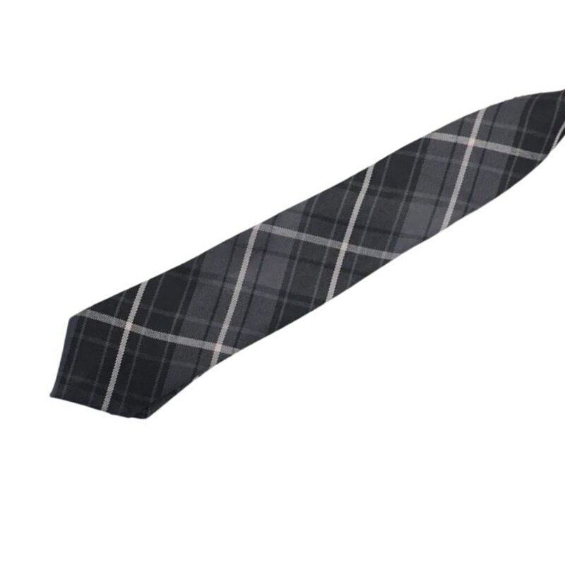 Cravate pré-nouée à carreaux gris, uniforme d'étudiant, nœud d'université japonaise