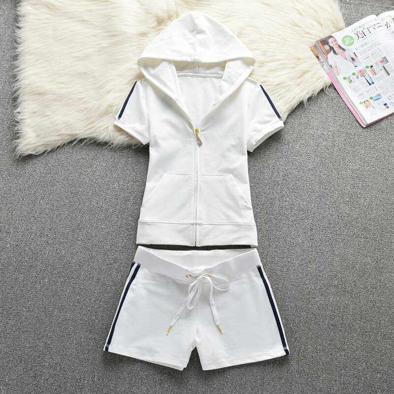 Conjunto de treino de algodão elegante para mulheres, terno esportivo simples, top e shorts, confortável, 2 peças, verão, 2024
