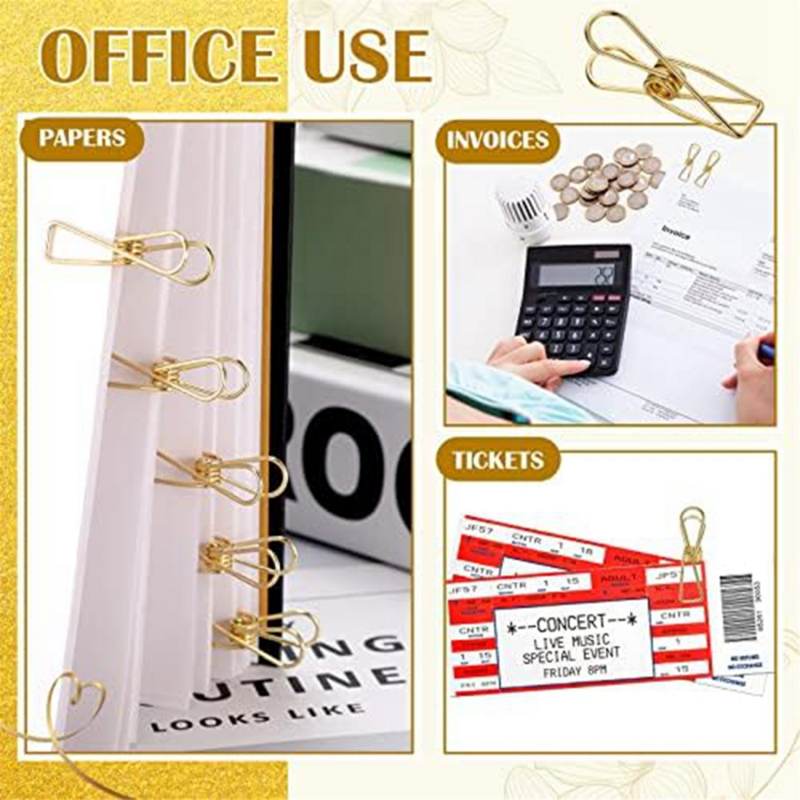 Clips Metal Wire Hollow Out Clips Multi Purpose Utility Clips Invoice Bill Paper Clips Hanging Clothes Pins, 100PCS