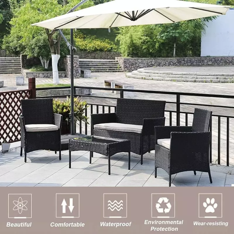 Outdoor Furniture Patio Rattan Chair Wicker Sofa Set Balcony Garden Furniture Set With Coffee Table Poolside Porch Lawn