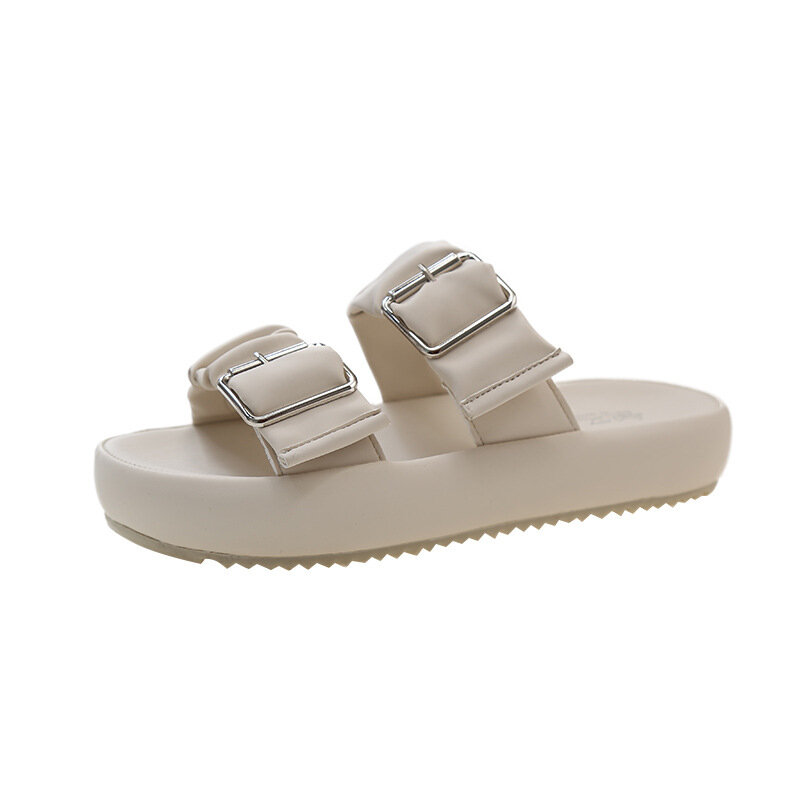 2024 nuove pantofole in sughero da donna estive Casual da spiaggia con doppia fibbia antiscivolo all'esterno in pelle PU slip on Slides scarpa per le donne