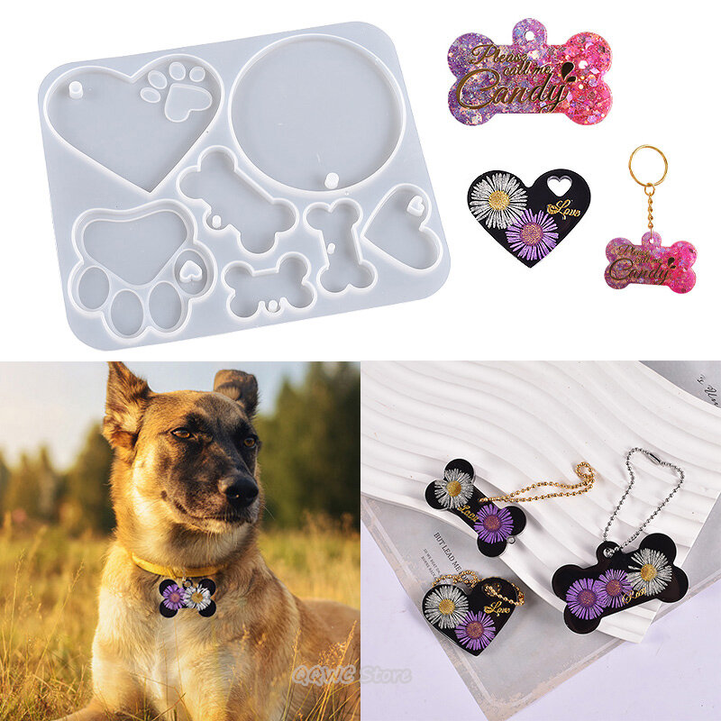 Porte-clés en forme de chien, moule à pendentif en résine, cristal époxy, Silicone, artisanat, bijoux, outil de fabrication