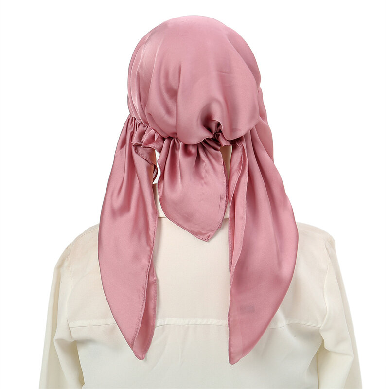 Women Fashion Solid Color Satin Turban Hat Pre Tied Scarf Headwrap Stretch Head Scarf Pre-tied Bandana Turbante Muslim Hijab