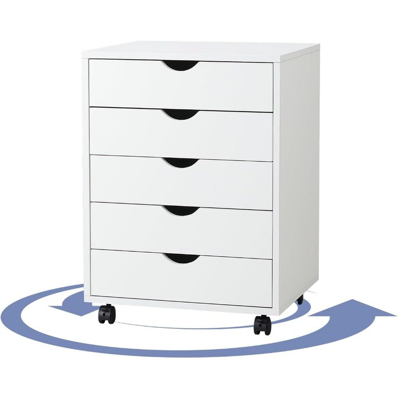 Armário de armazenamento no peito com rodas, armário de arquivos móvel, suporte de impressora para escritório doméstico, preto, 5 gavetas