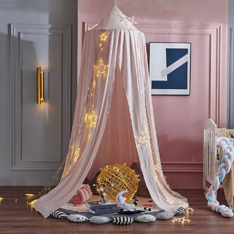 เตียงโดมทรงกลมสำหรับตกแต่งผ้าคลุมเต็นท์ & ซอกอ่านหนังสือสำหรับเด็ก-สีชมพูสำหรับห้องเด็กผู้หญิง