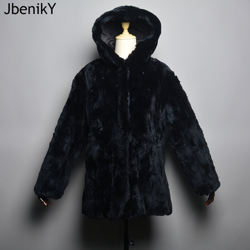 Зимнее роскошное женское длинное толстое пальто с капюшоном, женская натуральная теплая куртка из меха кролика рекс с воротником из лисьего меха