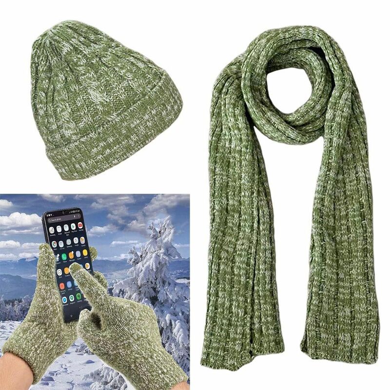 3Pcs/Set Warm Knitted Hat Winter Soft Neck Protection Scarf Cap Outdoor Windproof Beanies Hat Men Women