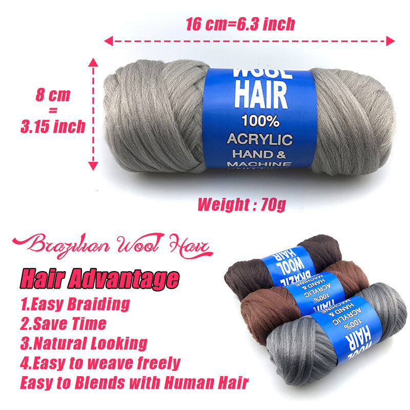Synthetic Brazilian Wool Hair Extension For Women African Low Temperature Crochet Hair Faux Locs Wraps Jumbo Braiding Hair