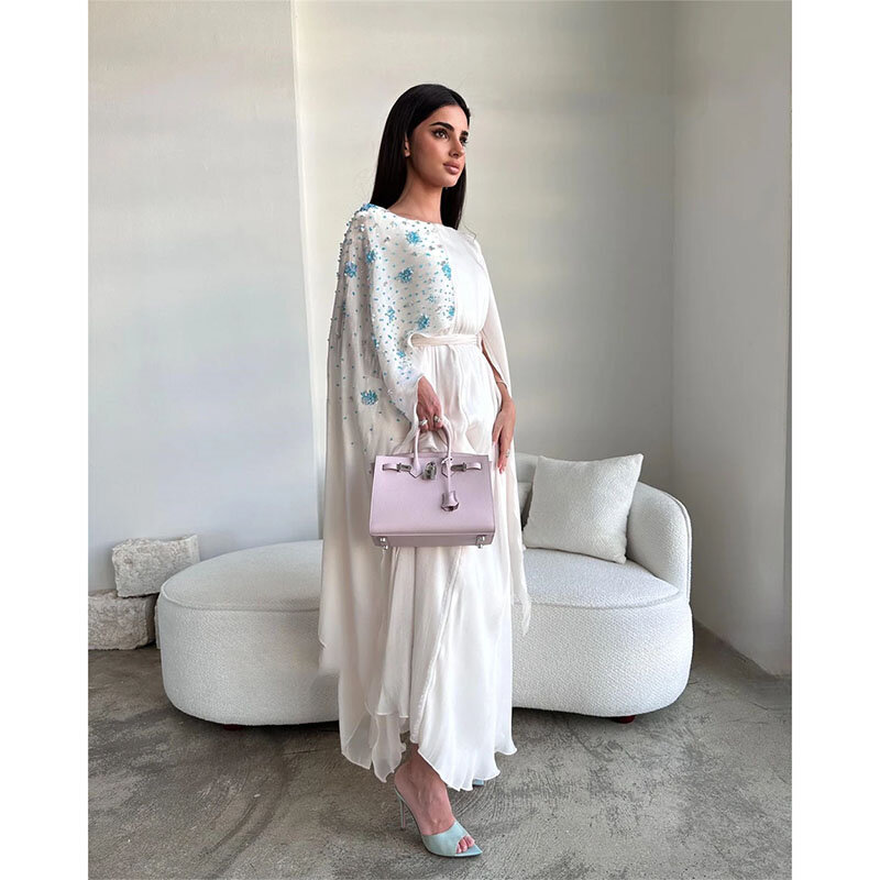 Gaun Prom Arab Saudi elegan sifon leher-o manik-manik Ruched Homecoming A-line menyesuaikan gaun acara panjang pergelangan kaki