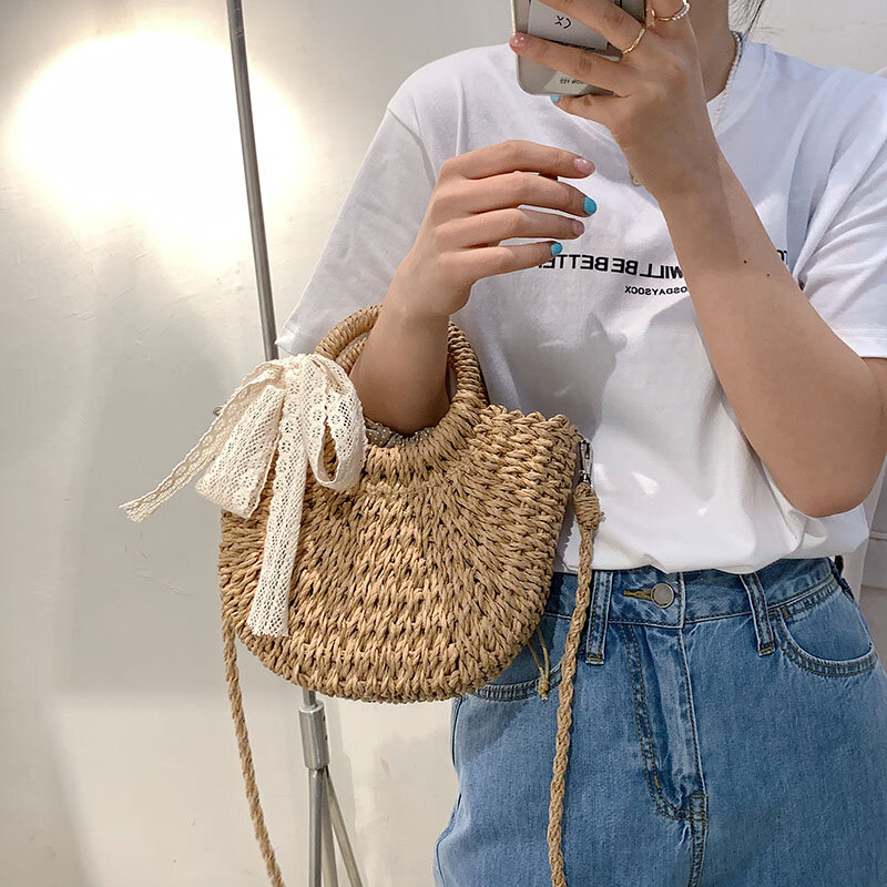 여성을위한 HOCODO 패션 밀짚 크로스 바디 백 여름 밀짚 여성 핸드백 여성 캐주얼 비치 숄더 백 Handmad Rattan Bag