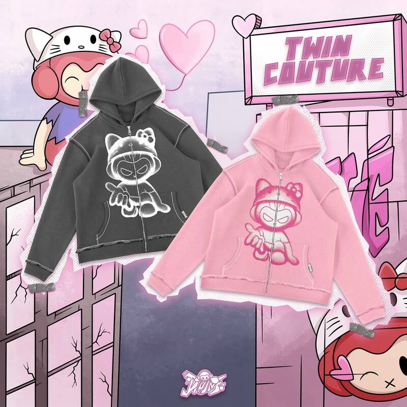 Harajuku Casual Cartoon Print Anime Hoodie for Women Y2k Oversize Loose Kawaii Zip Up Hoodies Couple Street Hip Hop Sweatshirt