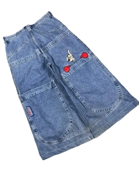 JNCO-pantalones vaqueros Retro de estilo hip hop, Jeans con patrón de canguro personalizado bordado, ropa de calle azul y negra, Harajuku, 2024