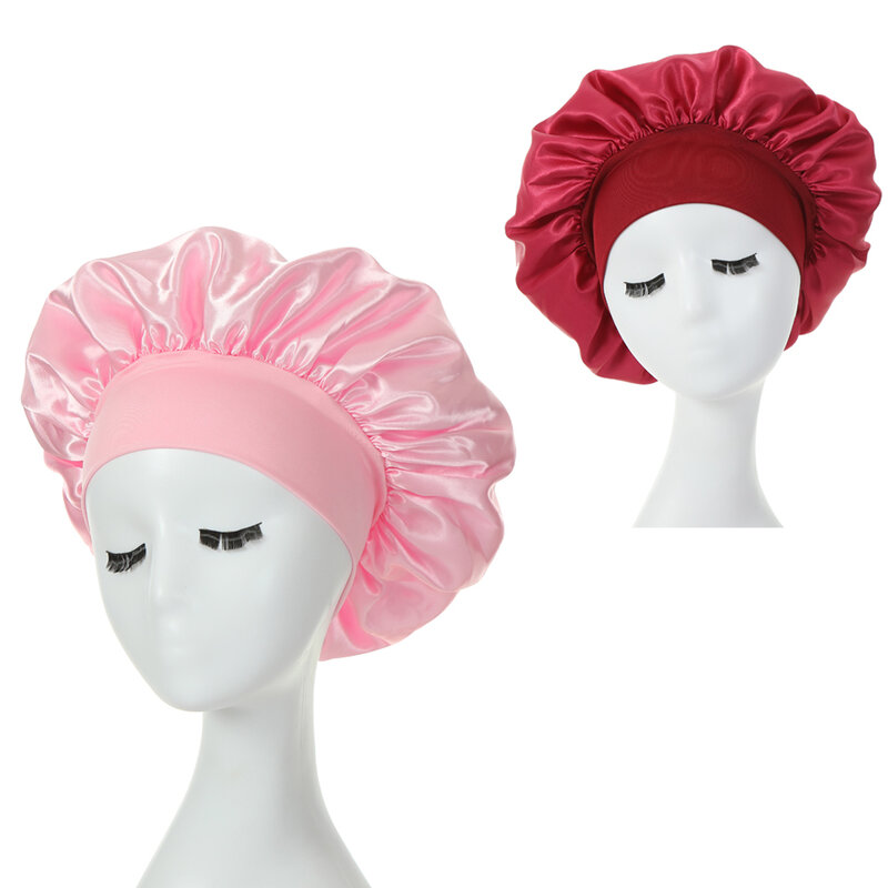 بونيه ساتان بحافة واسعة من الحرير المقلد للنساء ، قبعة شعر ، رباط مرن ، أغطية رأس ، قماش ، 1 * *
