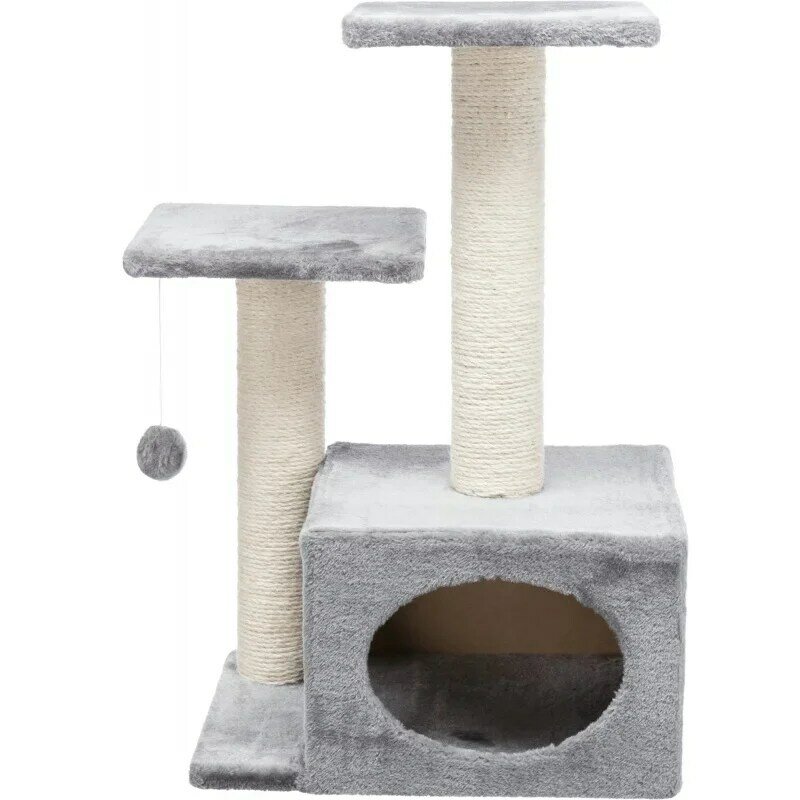 TRIXIE Valencia pluszowo-sizalowa 3-poziomowa 28-calowa drzewko dla kota z drapakiem i mieszkanie, szara