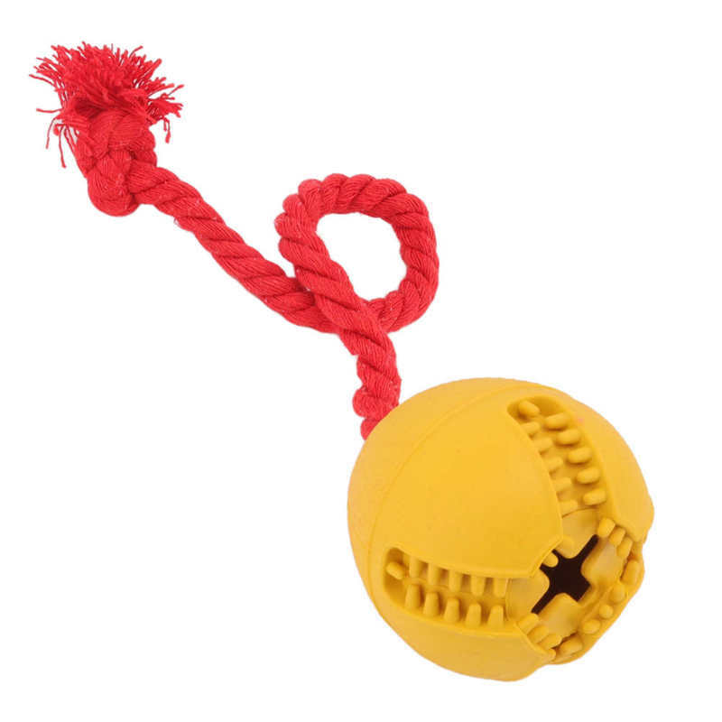 Palla giocattolo per cani resistente al morso in gomma durevole interattiva per l'erogazione di cibo per animali domestici palla giocattolo con suono a campana per cani gatti stridulo