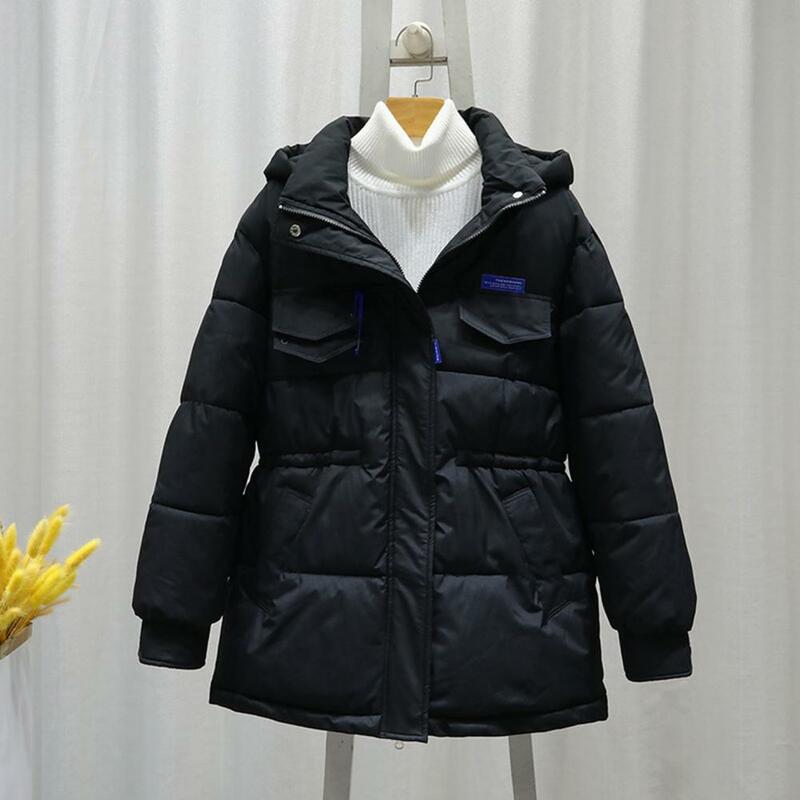 Ladi' フード付きダウンコート、ポケット付き、厚く防風ジャケット、耐寒性、防水ウエスト、長袖、ルーズ、アウトドア、冬