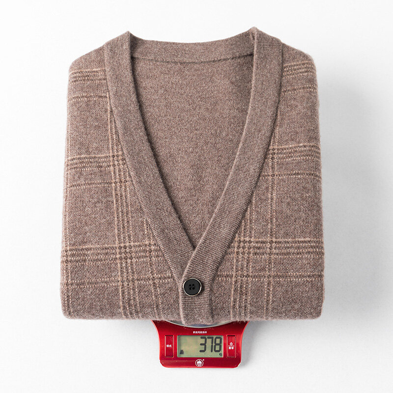 Кардиган из чистой шерсти, мужской жилет с V-образным вырезом, свободный толстый свитер из 100% шерсти, осенне-зимний высококлассный вязаный ж...