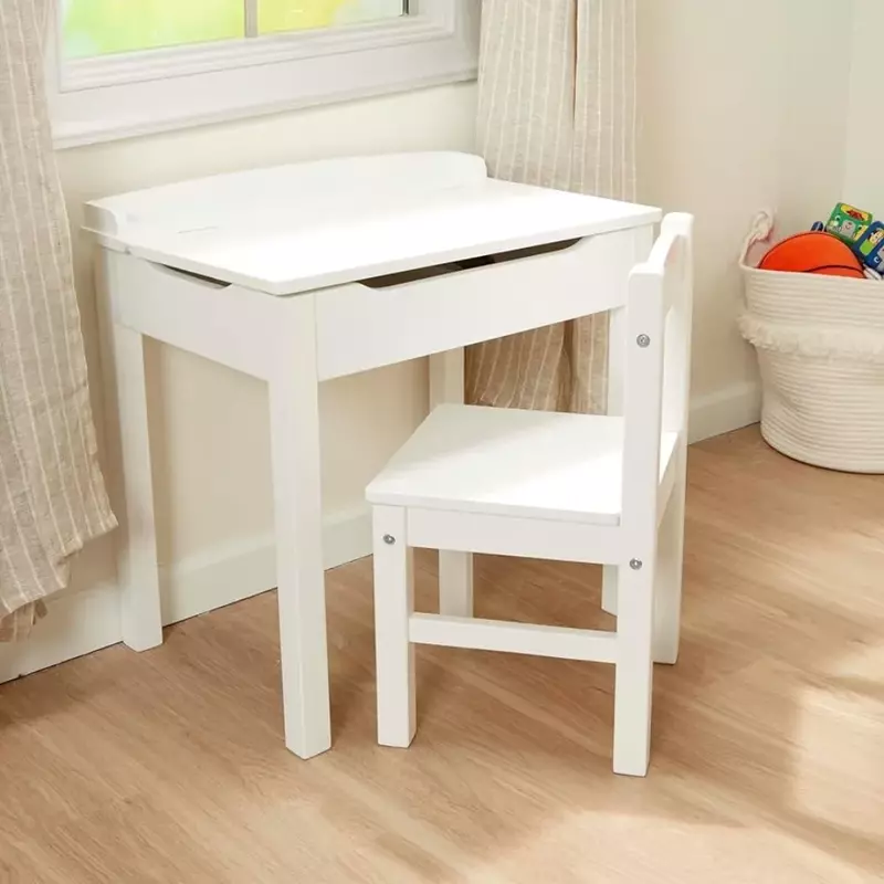Wooden Lift-Top Desk & Chair - White Freight Free Study Table for Kids Table and Chairs Conference Tables & Chairs Children Toys