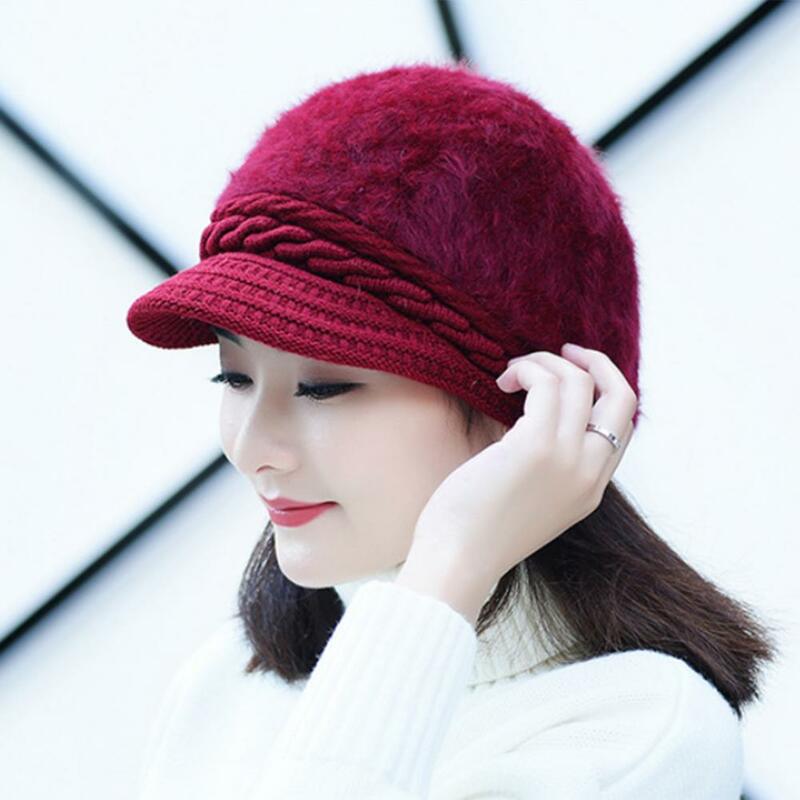 Confortável na moda outono inverno engrossar feminino chapéu de malha boina boné amigável para pele chapéu de inverno à prova de vento para uso diário