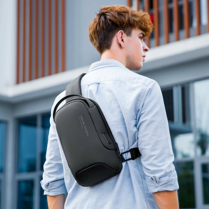 Mark Ryden Anti-theft Male Crossbody Bag USB Charging Shoulder Bag Water-resistant Messenger Sling Bag Short Trip Men Chest Bag