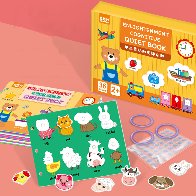 몬테소리 비지 북 아기 장난감, 조용한 책, 유치원 어린이 조기 학습 교육 인지 퍼즐, 어린이 스티커, 붙여 넣기 책