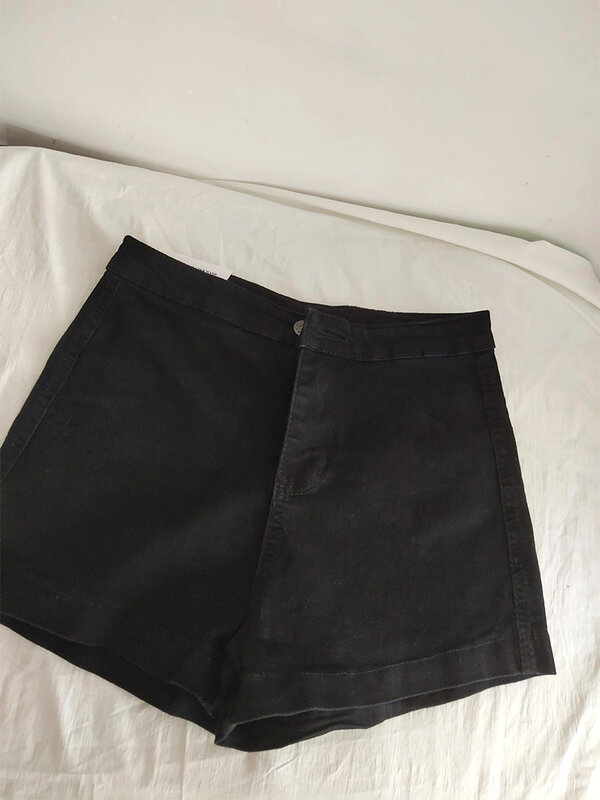 Shorts jeans góticos pretos femininos, jeans de cintura alta, jeans A-Line, calças punk, vintage, Harajuku, fêmea, verão, Y2K, 2000s