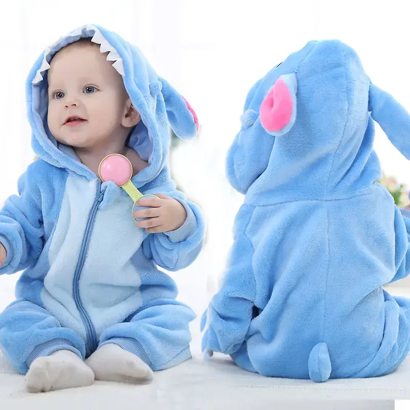 Newborn Baby Boy Clothing Stitch Animal Cartoon Hooded Jumpsuits Winter Baby Pajamas Onesies Kids Sleepwear Newborn Baby Pyjamas