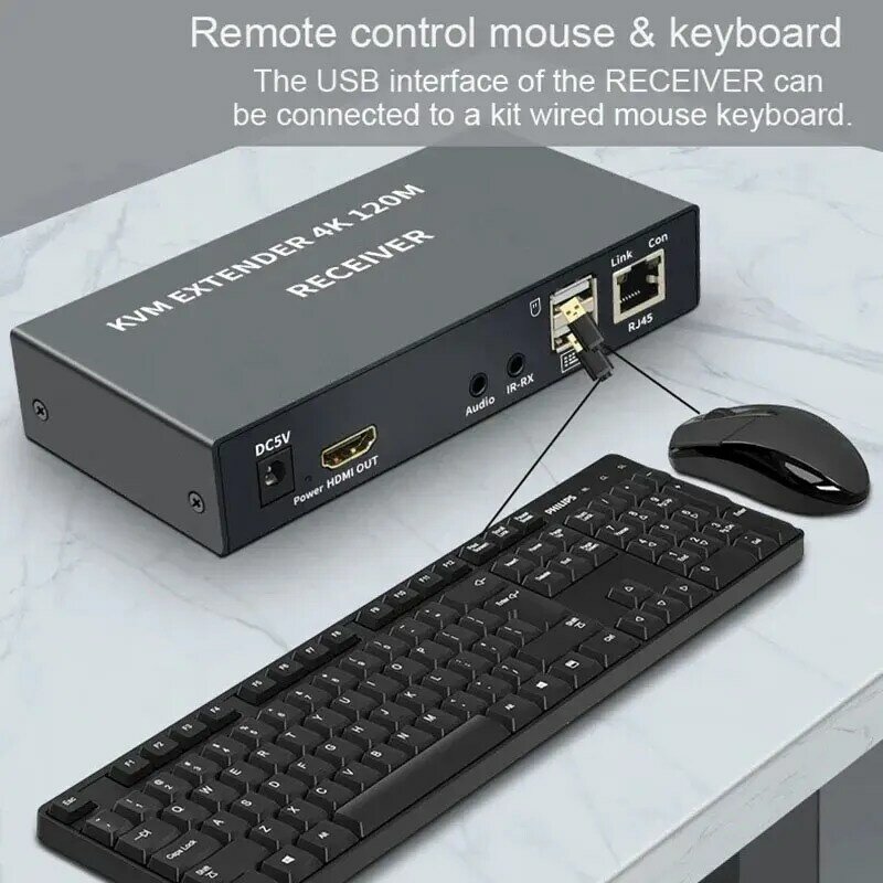 Extender RJ45 120M 4K HDMI-Compatible Extender Cat6 Ethernet Extender Audio Kit over LAN Ethernet Extender สำหรับ PS4 TV PC