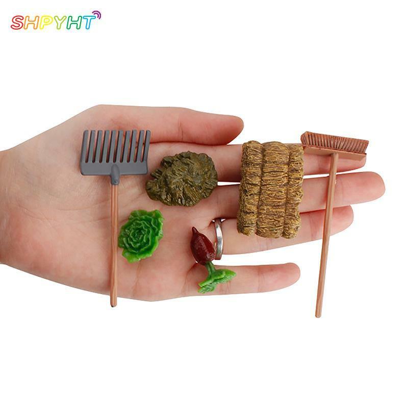 1Set miniatur rumah boneka alat pertanian, sekop berkebun pemotong rumput Model sayuran luar ruangan alat adegan tanam