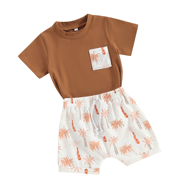 Toddler Baby Boy Summer Outfits Short Sleeve T-Shirt and Print Elastic Shorts 2 Pcs Clothes Set