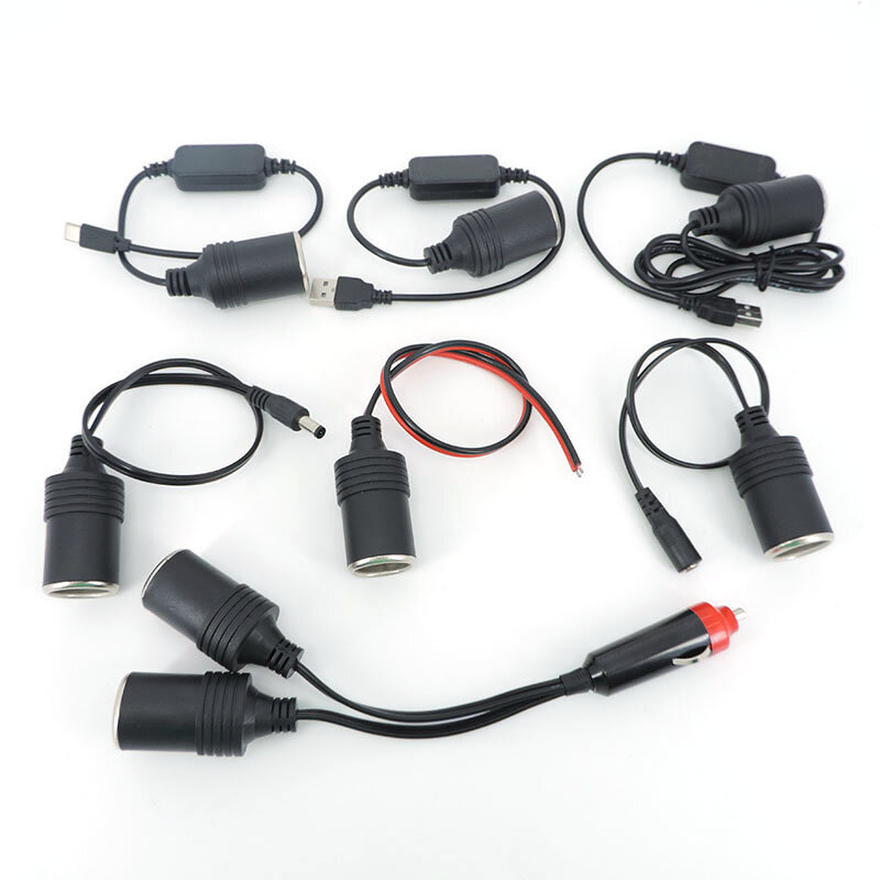 Isqueiro duplo do carro, USB tipo C, macho para fêmea, conector de 5V, carregador de soquete, W28, DC 5.5x2.1, 12V