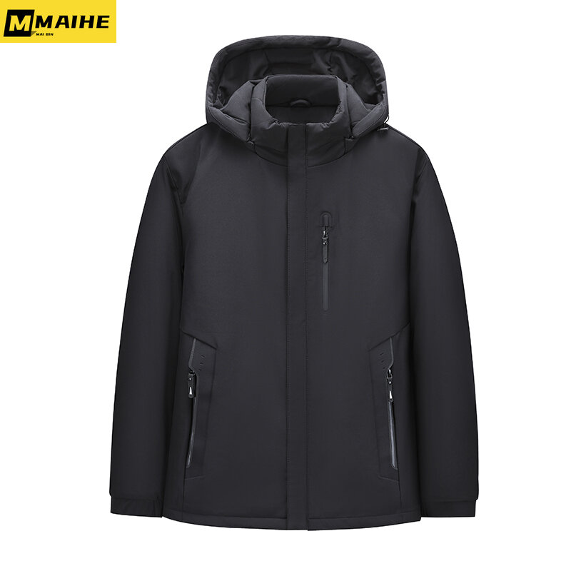 Men's Down Jacket Winter Outdoor Leisure Windproof Waterproof Detachable Hooded Coat Warm Thick White Duck Down Parka