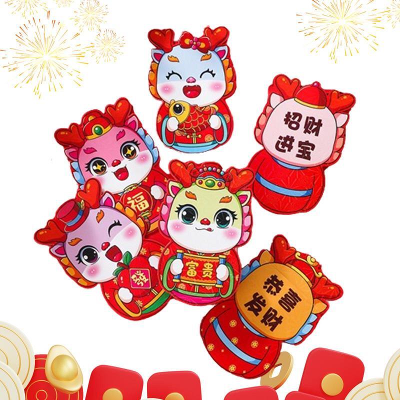 2024 Dragon Year Red Envelope Cartoon Lunar New Year Chinese Envelopes Cartoon Thick Money Holder 6 PCS Dragon Lucky Hong Bao