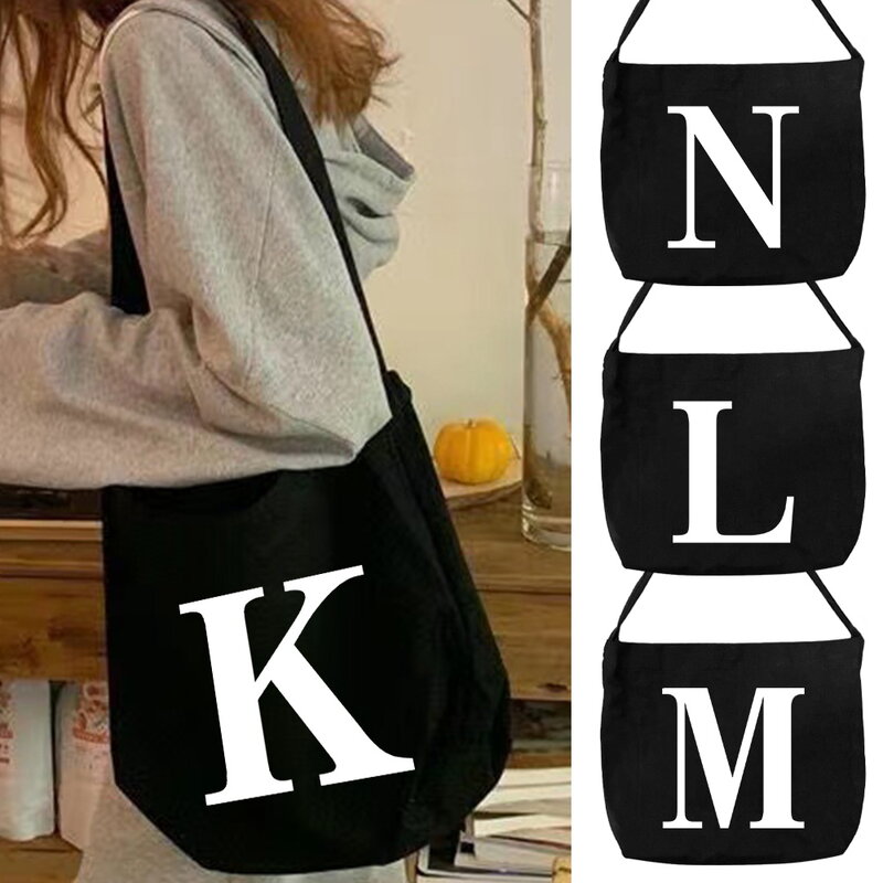 Women's Canvas Shoulder Bags Portable Canvas White Letter Series Storage Bags for Work and Commuting Items Storage Shoulder Bag