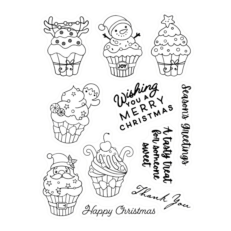 YIXUAN 2022 Christmas Cupcake Cutting Dies Clear Stamp Cute Santa DIY Scrapbooking Metal Dies And Stamp For Paper Cards Decor