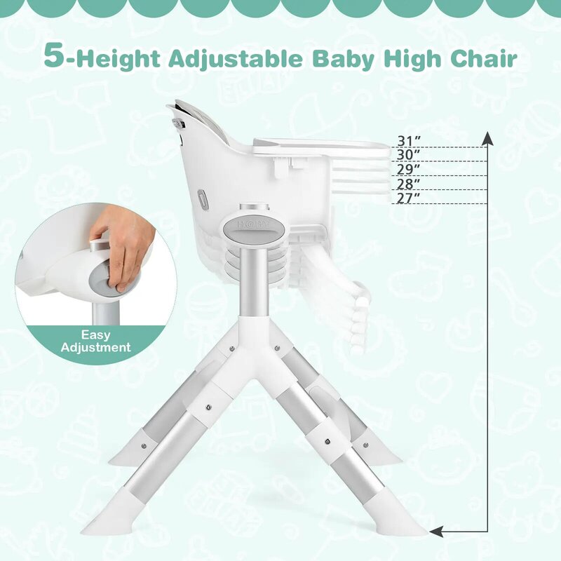 Silla alta Babyjoy para bebés y niños pequeños, silla de alimentación para recién nacidos con marco de aluminio