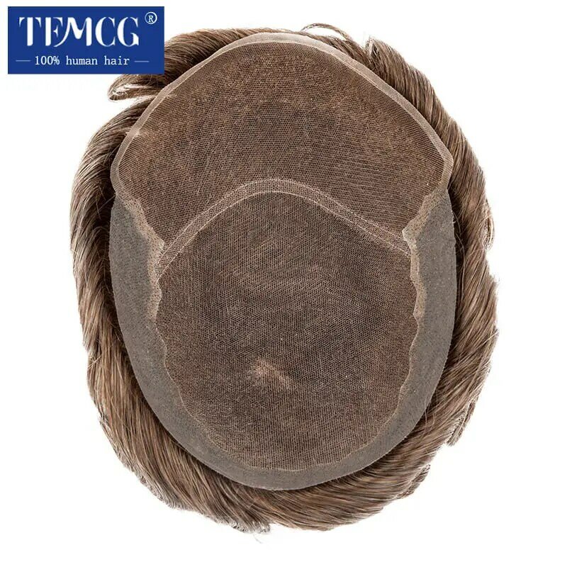 Toupee wig rambut palsu pria, disesuaikan Swiss renda sistem pengganti prostesis rambut manusia 100% wig untuk pria sistem Exhuast