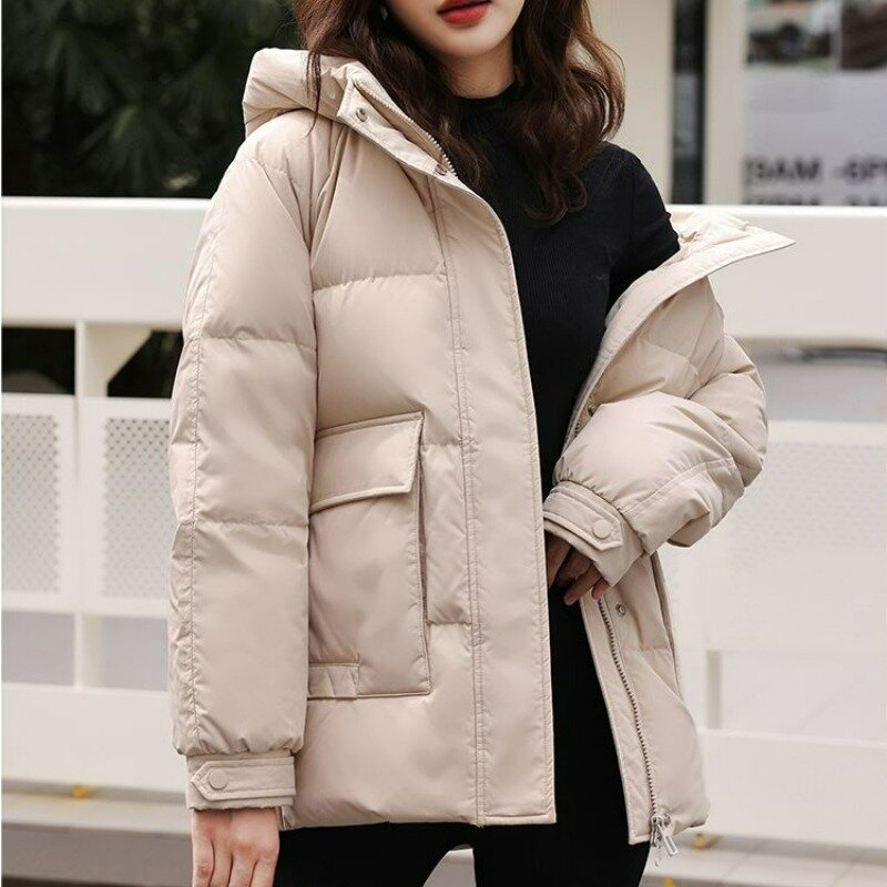 Abrigo de plumón de algodón para mujer, Chaqueta corta holgada y gruesa, versátil, a la moda, novedad de 2023