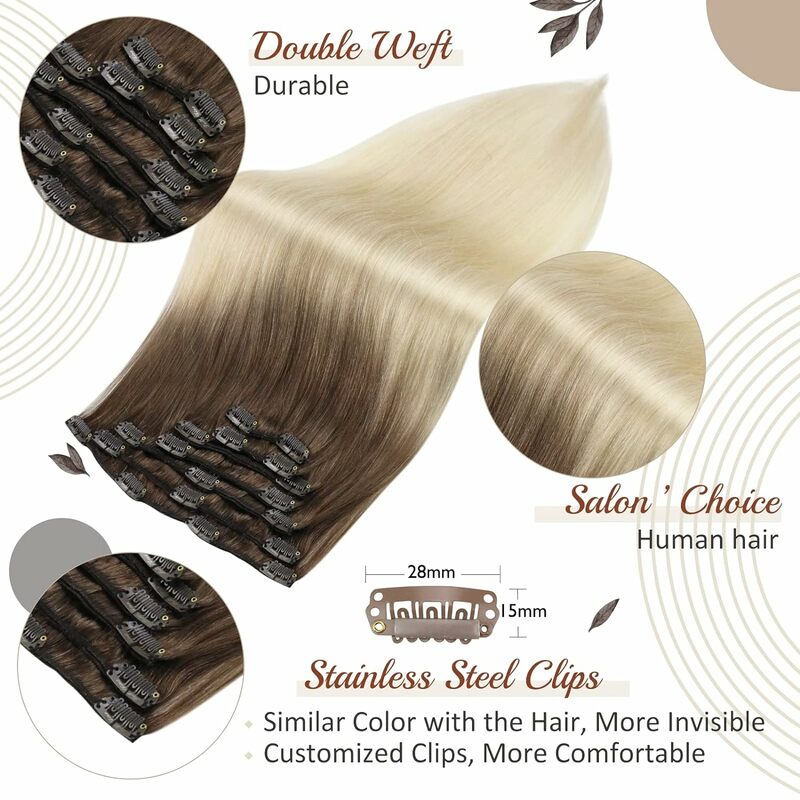 Full Shine doczepy z ludzkich włosów włosy doczepiane Clip in Balayage 50g & 120g podwójne pasma włosy Extensiona ludzkie włosy dla kobiet