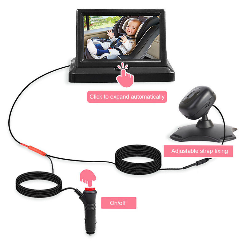 Kursi bayi kamera profesional jam tangan aman bayi alat definisi tinggi cermin mobil dengan 4 3in terus menonton perangkat