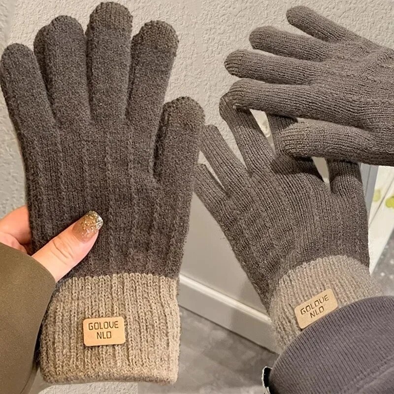 Sarung tangan rajut wanita, sarung tangan rajut luar ruangan tebal hangat mode musim dingin musim gugur musim dingin