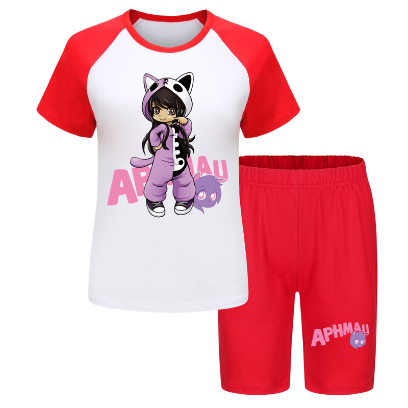 APHMAU CAT Clothes Sets Kids Aaron Lycan T-shirts Shorts 2pcs Suits Toddler Girls Casual Sportwear Children Short Sleeve Outfits