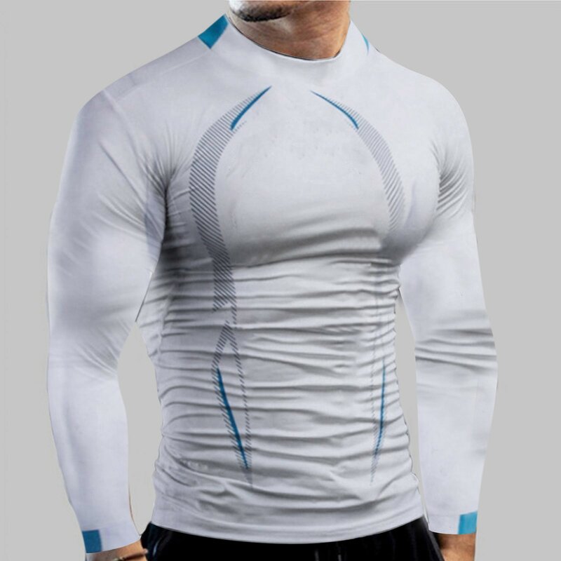 Male Autumn And Winter High Elasticity Breathable Sports Tight Long Sleeve Pattern Print Quick Dry Fitness Top