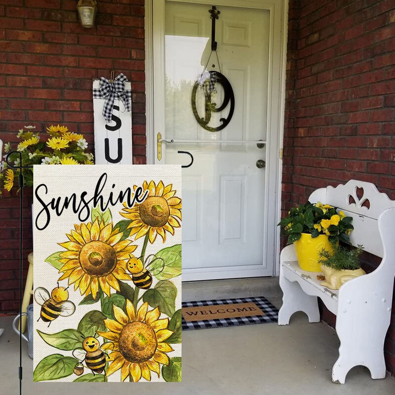 1 multicolored summer sunflower, watermelon, bee ice cream, dwarf double-sided printed garden flag, excluding flagpole