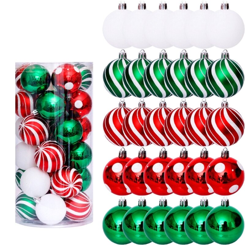 Set 30 palline glitterate festive per albero Natale, set ornamenti da appendere, decorazioni in plastica per palline