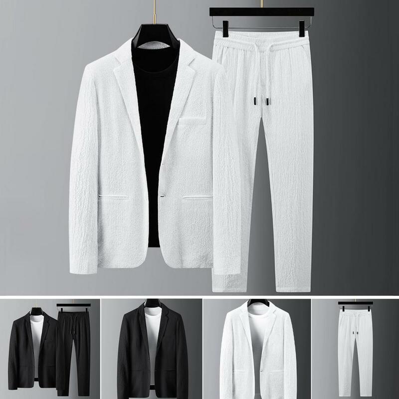Conjunto de chaqueta y pantalón para hombre, traje de 2 piezas, plisado a rayas, manga larga, cuello vuelto, con cordón, para boda