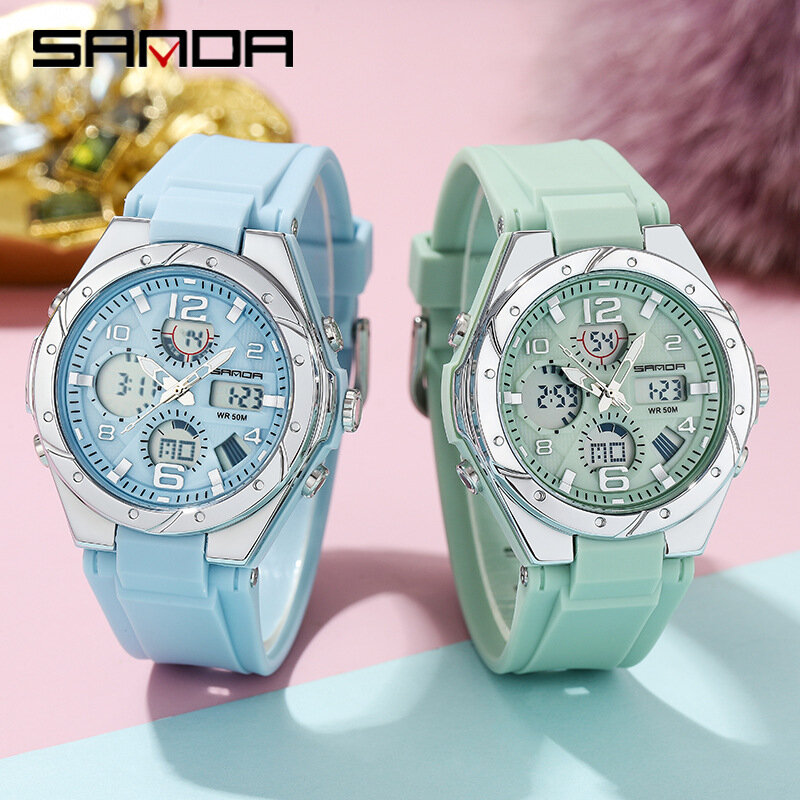 Women Dual Display Luminous Watches For Ladies Wrist Watches Sports Digital Quartz Fashion Luxury Brand Women Watches Dropship
