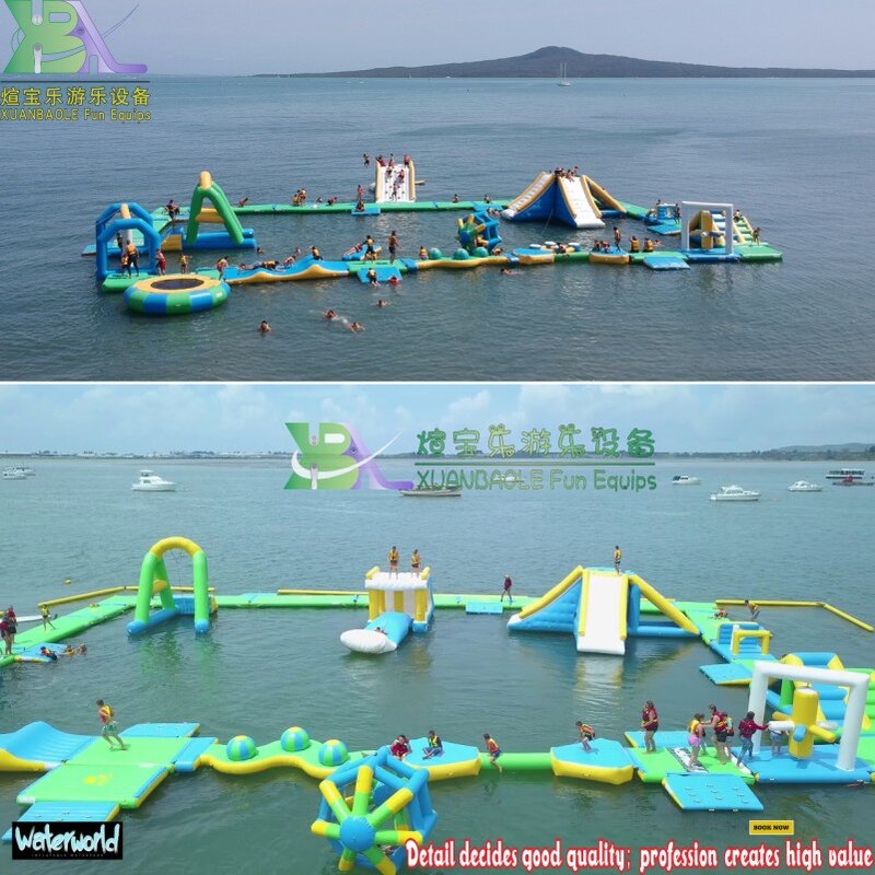 Diversión para Wake Island parque acuático inflable, aventura flotante, obstáculos acuáticos