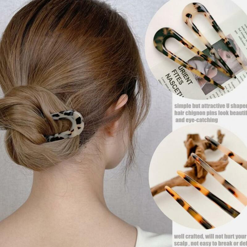 Hairpin acrílico elegante em forma de U para mulheres, elegante hair styling stick, fixação segura, coque, updos