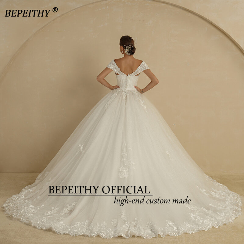 BEPEITHY-섹시한 딥 브이 넥 볼 가운 웨딩 드레스, 2022 신부 민소매 코트 트레인 반짝이 아이보리 신부 가운, 여성용 인기 상품
